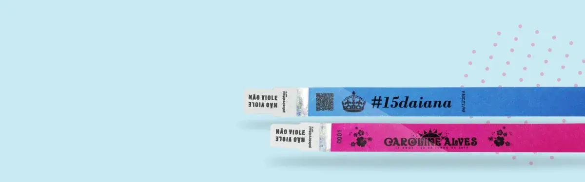 Exemplos de pulseiras e ingressos personalizados